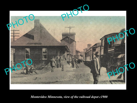 OLD LARGE HISTORIC PHOTO OF MONTEVIDEO MINNESOTA, THE RAILROAD DEPOT c1900