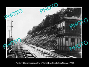 OLD LARGE HISTORIC PHOTO OF PORTAGE PENNSYLVANIA, THE NY RAILROAD TOWER c1900