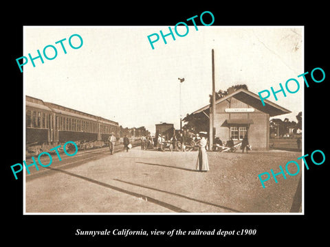 OLD LARGE HISTORIC PHOTO OF SUNNYVALE CALIFORNIA, THE RAILROAD DEPOT c1900