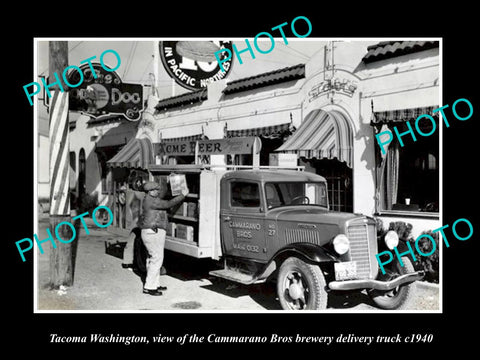 OLD LARGE HISTORIC PHOTO OF TACOMA WASHINGTON, THE CAMMARANO BREWERY TRUCK c1940