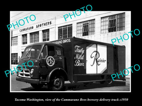 OLD LARGE HISTORIC PHOTO OF TACOMA WASHINGTON, THE CAMMARANO BREWERY TRUCK c1950