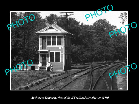 OLD LARGE HISTORIC PHOTO OF ANCHORAGE KENTUCKY, HK RAILROAD SIGNAL TOWER c1950