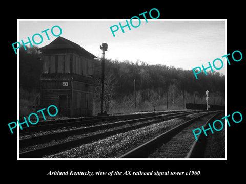 OLD LARGE HISTORIC PHOTO OF ASHLAND KENTUCKY, THE AX RAILROAD SIGNAL TOWER c1960