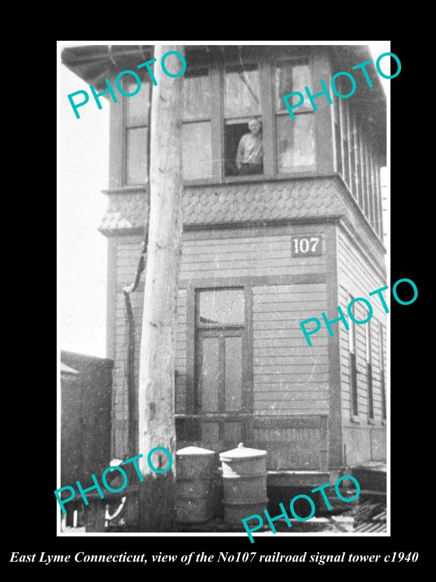 OLD HISTORIC PHOTO OF EAST LYME CONNECTICUT, THE 107 RAILROAD SIGNAL TOWER c1940