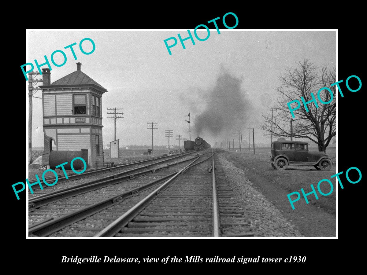 OLD HISTORIC PHOTO OF BRIDGEVILLE DELAWARE, MILLS RAILROAD SIGNAL TOWER c1930