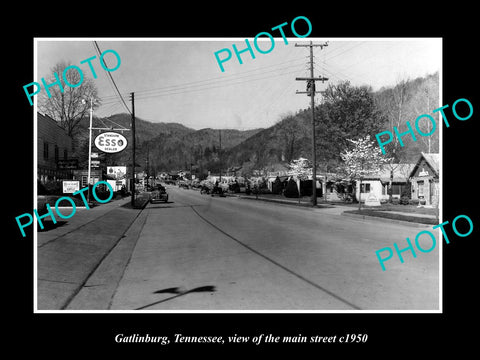 OLD LARGE HISTORIC PHOTO OF GATLINBURG TENNESSEE, VIEW OF THE MAIN STREET c1950