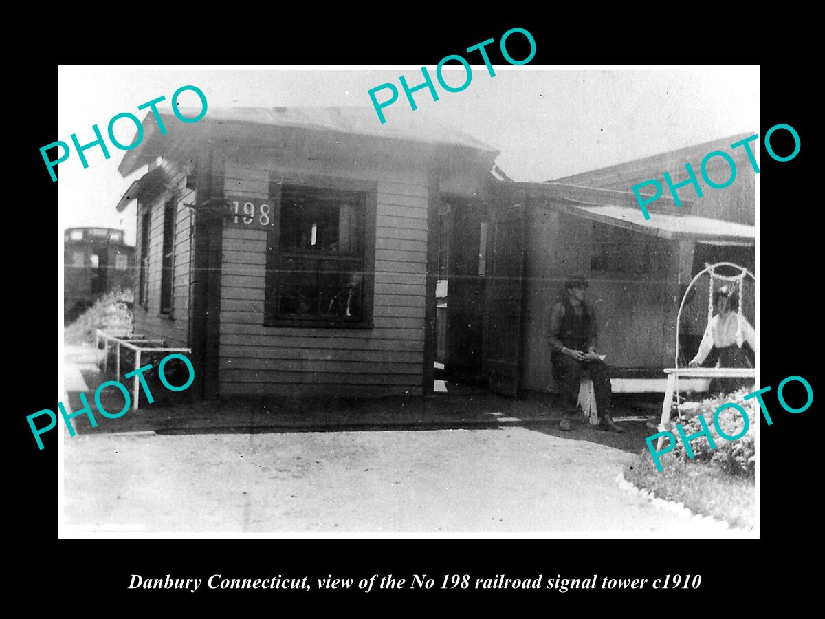 OLD LARGE HISTORIC PHOTO OF DANBURY CONNECTICUT, 198 RAILROAD SIGNAL TOWER c1910