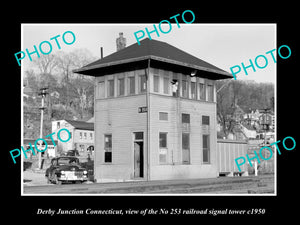 OLD HISTORIC PHOTO OF DERBY JUNCTION CONNECTICUT, 253 RAILROAD SIGNAL TOWER 1950