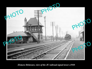 OLD LARGE HISTORIC PHOTO OF ELSMERE DELAWARE, THE RAILROAD SIGNAL TOWER c1930