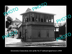 OLD LARGE HISTORIC PHOTO OF GREENWICH CONNECTICUT 27 RAILROAD SIGNAL TOWER c1950