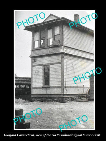 OLD LARGE HISTORIC PHOTO OF GUILFORD CONNECTICUT 92 RAILROAD SIGNAL TOWER c1950