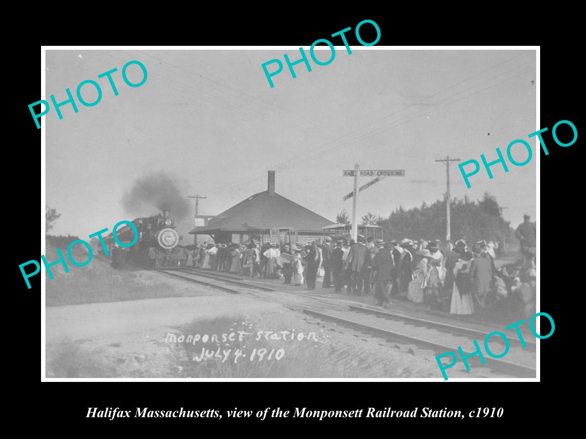 OLD LARGE HISTORIC PHOTO OF HALIFAX MASSACHUSETTS, THE RAILROAD STATION c1910