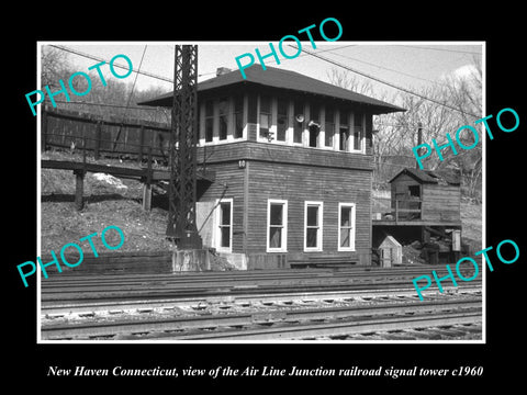 OLD LARGE HISTORIC PHOTO OF NEW HAVEN CONNECTICUT, 80 RAILROAD SIGNAL TOWER 1960