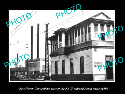 OLD LARGE HISTORIC PHOTO OF NEW HAVEN CONNECTICUT, 75 RAILROAD SIGNAL TOWER 1950