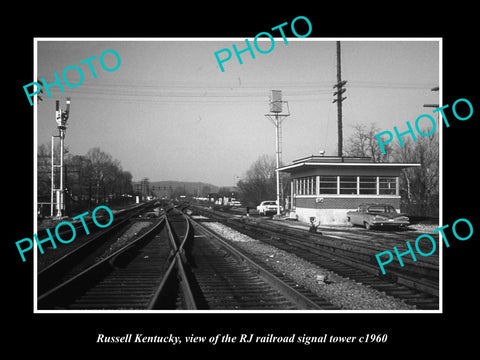 OLD LARGE HISTORIC PHOTO OF RUSSELL KENTUCKY, THE RJ RAILROAD SIGNAL TOWER c1960