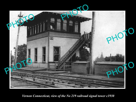 OLD LARGE HISTORIC PHOTO OF VERNON CONNECTICUT, 219 RAILROAD SIGNAL TOWER c1930