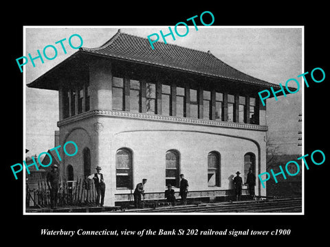 OLD LARGE HISTORIC PHOTO OF WATERBURY CONNECTICUT 219 RAILROAD SIGNAL TOWER 1900