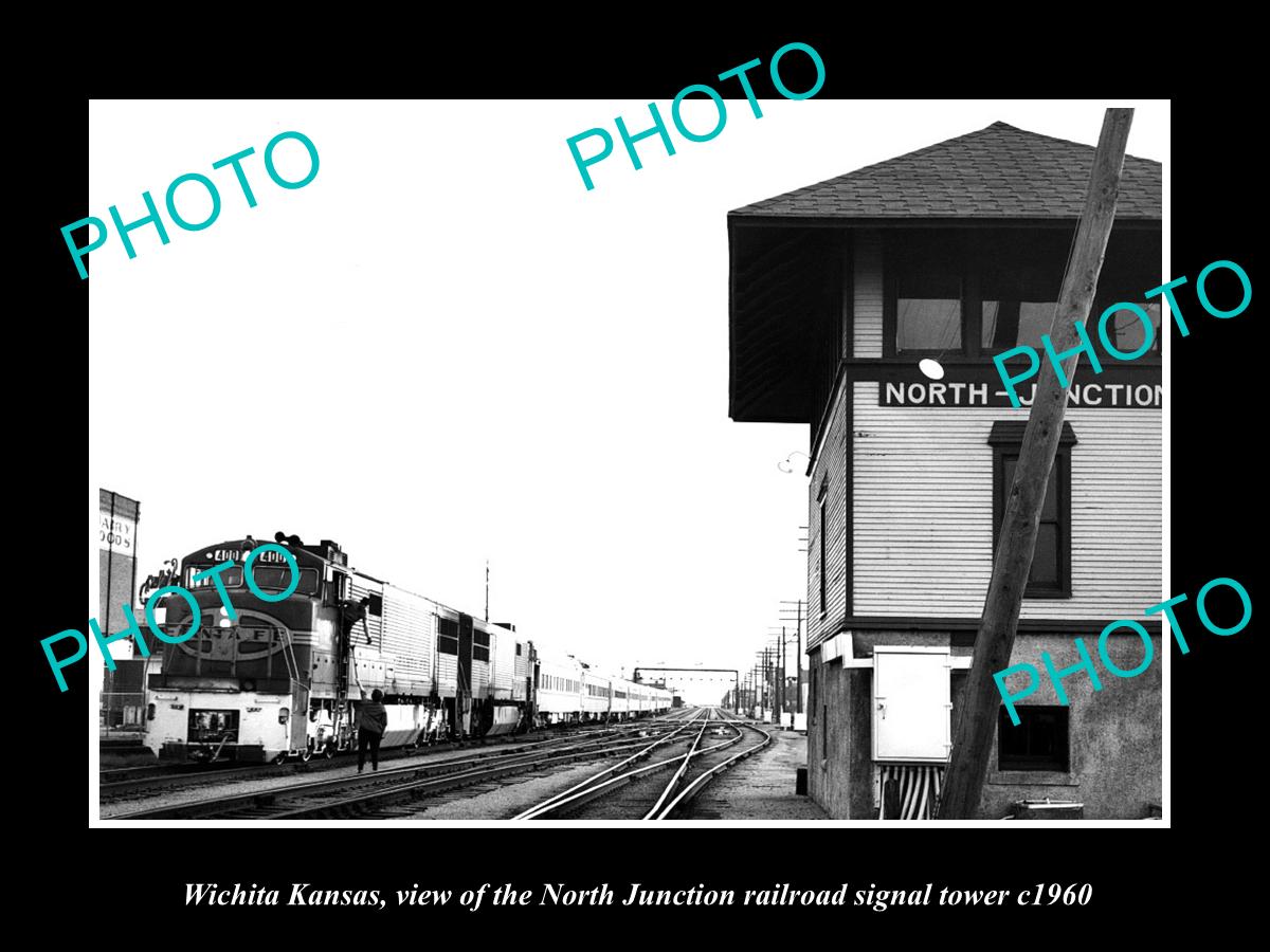 OLD LARGE HISTORIC PHOTO OF WICHITA KANSAS, THE N/J RAILROAD SIGNAL TOWER c1960