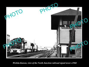 OLD LARGE HISTORIC PHOTO OF WICHITA KANSAS, THE N/J RAILROAD SIGNAL TOWER c1960