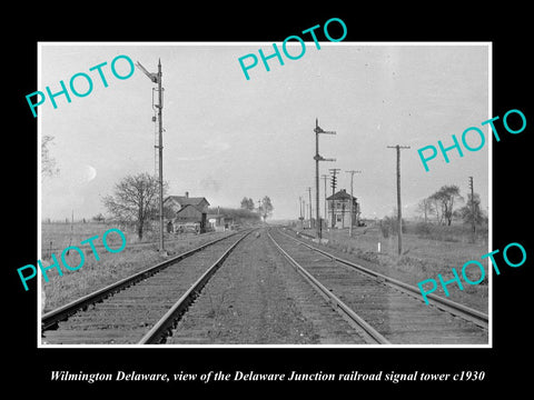 OLD LARGE HISTORIC PHOTO OF WILMINGTON DELAWARE, D/J RAILROAD SIGNAL TOWER c1930