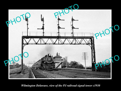 OLD LARGE HISTORIC PHOTO OF WILMINGTON DELAWARE, PJ RAILROAD SIGNAL TOWER c1930