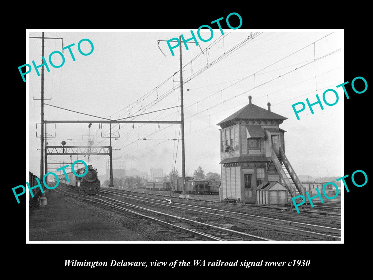 OLD LARGE HISTORIC PHOTO OF WILMINGTON DELAWARE, WA RAILROAD SIGNAL TOWER c1930