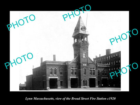 OLD LARGE HISTORIC PHOTO OF LYNN MASSACHUSETTS, THE BROAD St FIRE STATION c1920