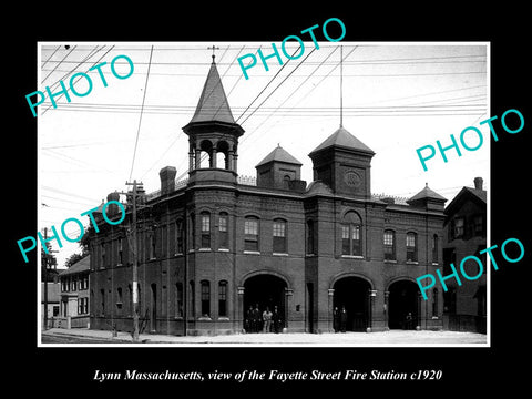 OLD LARGE HISTORIC PHOTO OF LYNN MASSACHUSETTS, FAYETTE St FIRE STATION c1920