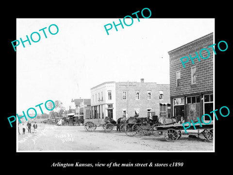 OLD LARGE HISTORIC PHOTO OF ARLINGTON KANSAS, THE MAIN STREET & STORES c1890