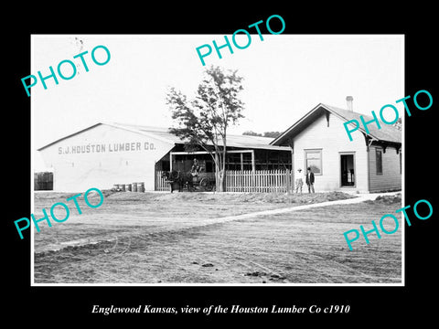 OLD LARGE HISTORIC PHOTO OF ENGLEWOOD KANSAS, THE HOUSTON LUMBER Co c1910