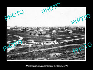 OLD LARGE HISTORIC PHOTO OF HORACE KANSAS, PANORAMA OF THE TOWN c1890