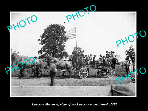 OLD LARGE HISTORIC PHOTO OF LUCERNE MISSOURI, THE LUCERNE CORNET BAND c1890