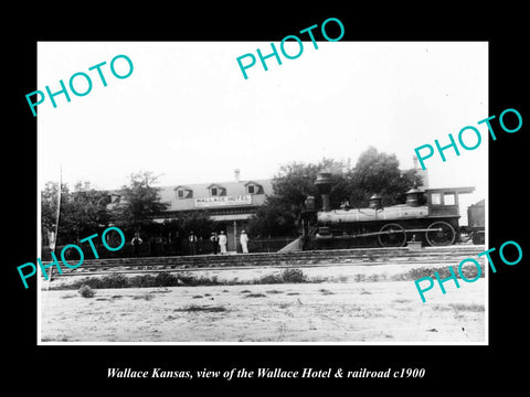 OLD LARGE HISTORIC PHOTO OF WALLACE KANSAS, THE WALLACE HOTEL & RAILROAD c1900