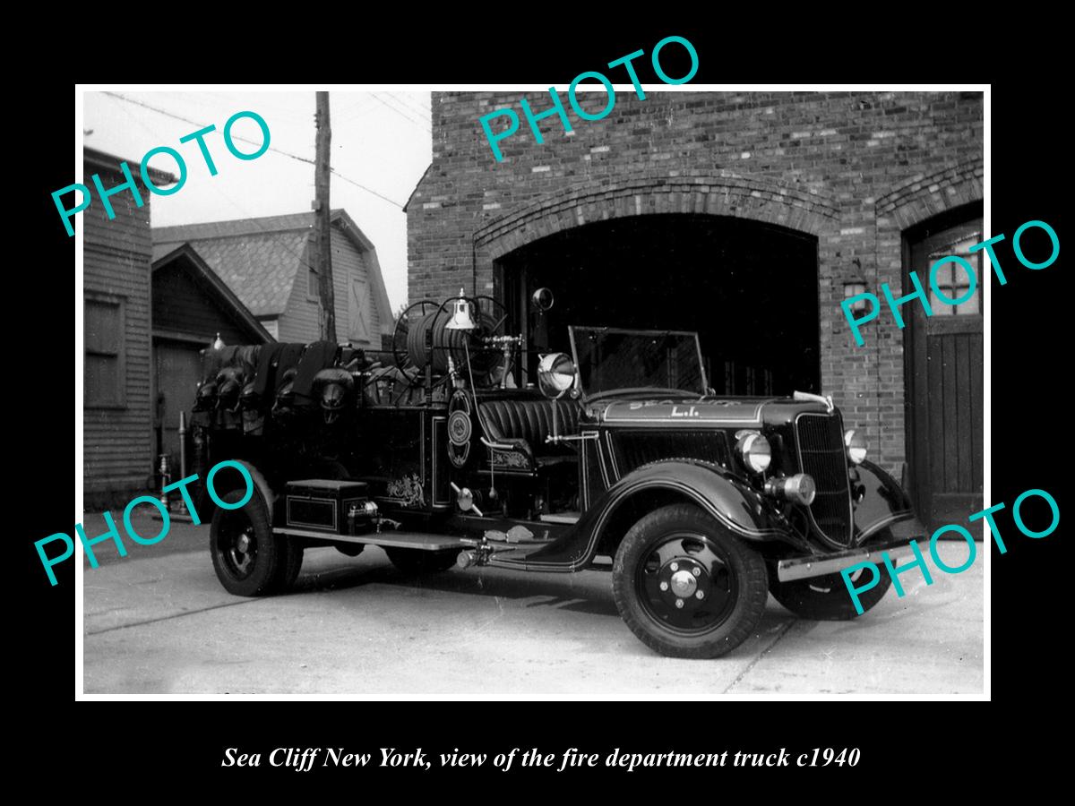 OLD LARGE HISTORIC PHOTO OF SEA CLIFF NEW YORK FIRE DEPARTMENT TRUCK c1940
