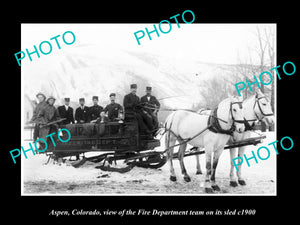 OLD LARGE HISTORIC PHOTO OF ASPEN COLORADO, THE FIRE DEPARTMENT CREW & SLED 1900