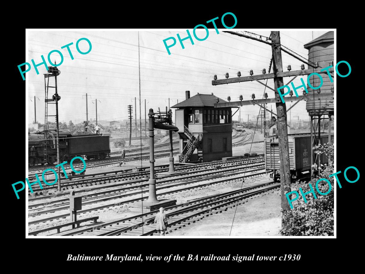 OLD LARGE HISTORIC PHOTO OF BALTIMORE MARYLAND, BA RAILROAD SIGNAL TOWER c1930