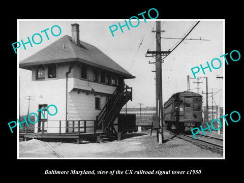 OLD LARGE HISTORIC PHOTO OF BALTIMORE MARYLAND, CX RAILROAD SIGNAL TOWER c1950