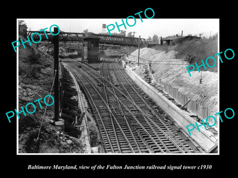 OLD LARGE HISTORIC PHOTO OF BALTIMORE MARYLAND, FJ RAILROAD SIGNAL TOWER c1930