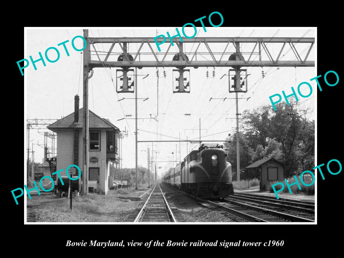 OLD LARGE HISTORIC PHOTO OF BOWIE MARYLAND, THE RAILROAD SIGNAL TOWER c1960