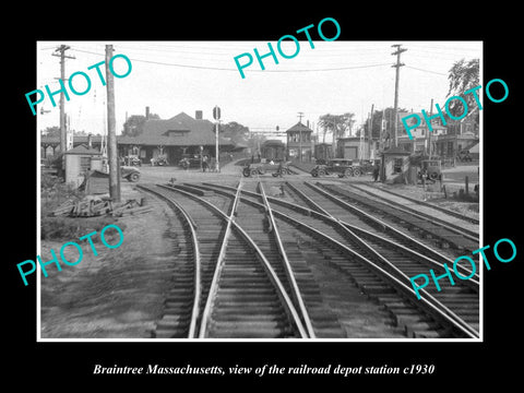 OLD LARGE HISTORIC PHOTO OF BRAINTREE MASSACHUSETTS, THE RAILROAD DEPOT c1930