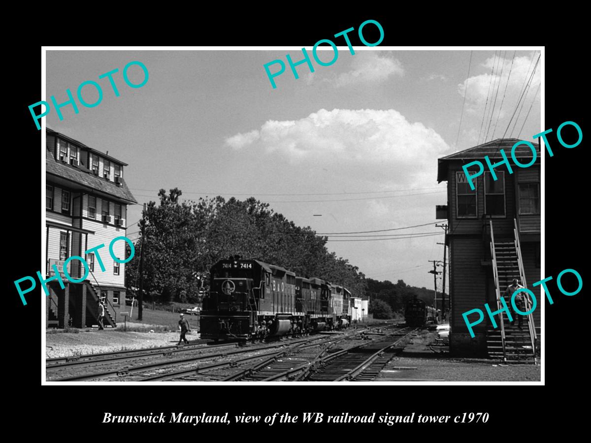 OLD LARGE HISTORIC PHOTO OF BRUNSWICK MARYLAND, WB RAILROAD SIGNAL TOWER c1970