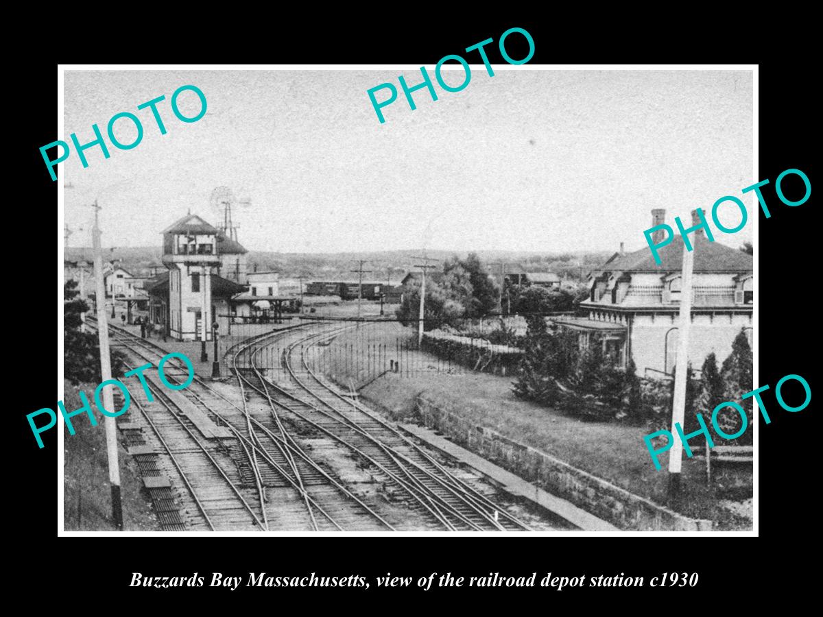 OLD LARGE HISTORIC PHOTO OF BUZZARDS BAY MASSACHUSETTS, THE RAILROAD DEPOT c1930