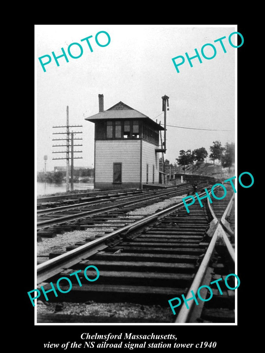 OLD LARGE HISTORIC PHOTO OF CHELMSFORD MASSACHUSETTS, NS RAILROAD TOWER c1940