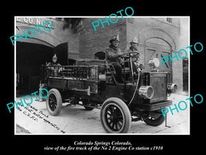 OLD LARGE HISTORIC PHOTO OF COLORADO SPRINGS FIRE DEPARTMENT STATION TRUCK c1910