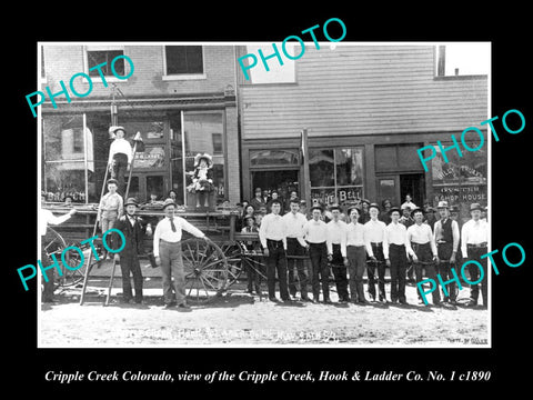 OLD LARGE HISTORIC PHOTO OF CRIPPLE CREEK COLORADO, THE FIRE DEPARTMENT c1890