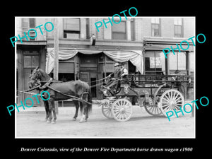 OLD LARGE HISTORIC PHOTO OF DENVER COLORADO, THE FIRE DEPARTMENT WAGON c1900