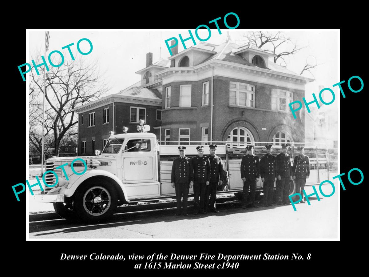 OLD LARGE HISTORIC PHOTO OF DENVER COLORADO, No 8 FIRE DEPARTMENT STATION c1940