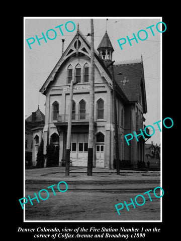 OLD LARGE HISTORIC PHOTO OF DENVER COLORADO, No 1 FIRE DEPARTMENT STATION c1890