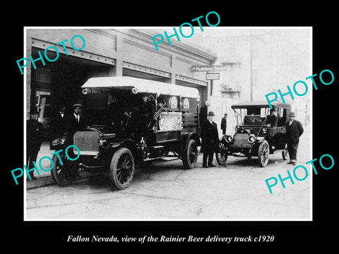 OLD LARGE HISTORIC PHOTO OF FALLON NEVADA, THE REINIER BEER DELIVERY TRUCK c1920