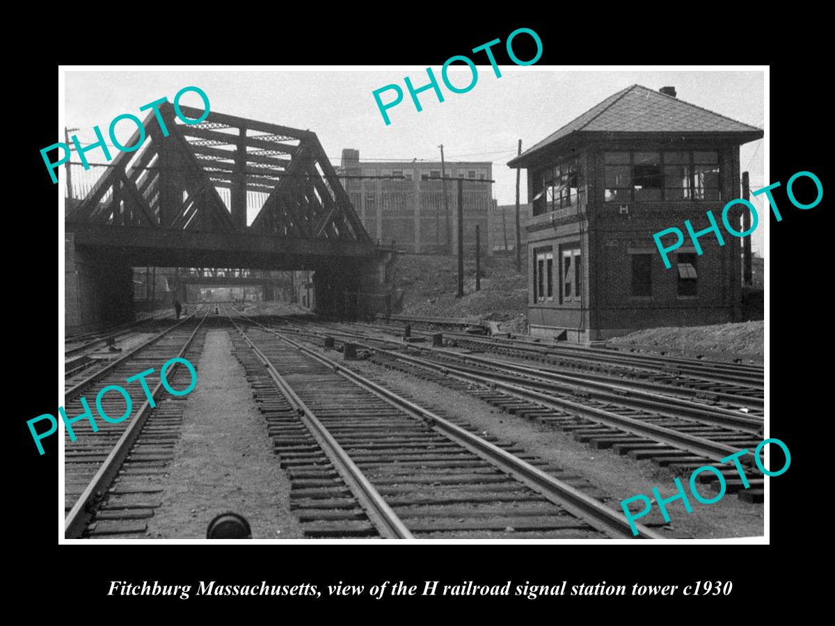 OLD LARGE HISTORIC PHOTO OF FITCHBURG MASSACHUSETTS RAILROAD SIGNAL STATION 1930